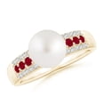 thumbnail image 1 of ANGARA South Sea Cultured Pearl Ring with Rubies in 14K Yellow Gold for Women | June Birthstone, Birthday, Anniversary, Jewelry Gift for Women | Pearl Ring, 1 of 8