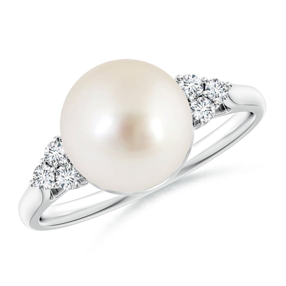Angara South Sea Cultured Pearl Ring with Trio Diamonds in 14K White Gold for Women | June Birthstone Jewelry for Her