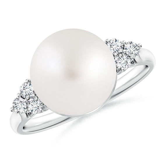 Angara South Sea Cultured Pearl Ring with Trio Diamonds in 14K White Gold for Women | June Birthstone Jewelry for Her