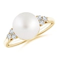 thumbnail image 1 of Angara South Sea Cultured Pearl Ring with Trio Diamonds in 14K Yellow Gold for Women | June Birthstone Jewelry for Her, 1 of 8