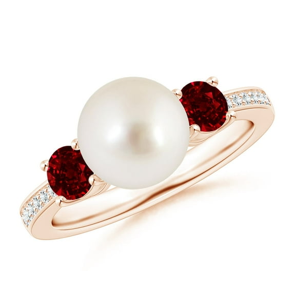 ANGARA South Sea Cultured Pearl & Ruby Engagement Ring in 14K Rose Gold for Women | June Birthstone, Birthday, Anniversary, Jewelry Gift for Women | Pearl Ring