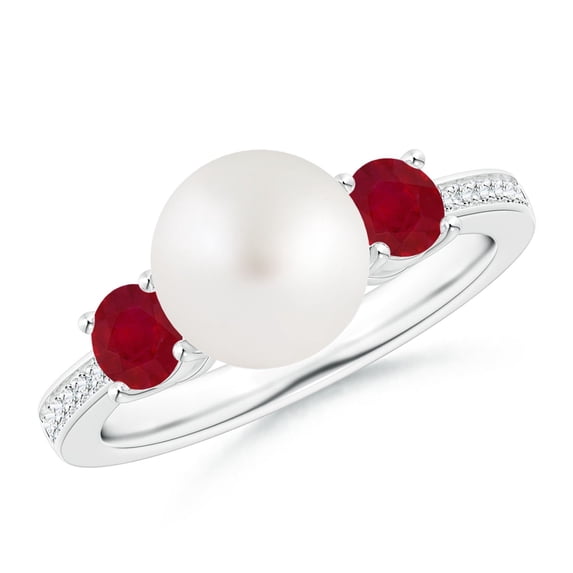 ANGARA South Sea Cultured Pearl & Ruby Engagement Ring in 14K White Gold for Women | June Birthstone, Birthday, Anniversary, Jewelry Gift for Women | Pearl Ring