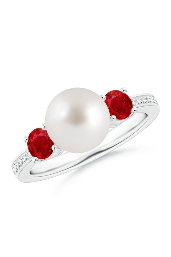 South Sea Cultured Pearl & Ruby Engagement Ring in Platinum for Women | June Birthstone, Birthday, Anniversary, Jewelry Gift for Women | Pearl Ring