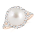 thumbnail image 1 of Angara South Sea Cultured Pearl Split Shank Ring with Halo in 14K Rose Gold for Women | June Birthstone Jewelry for Her, 1 of 8