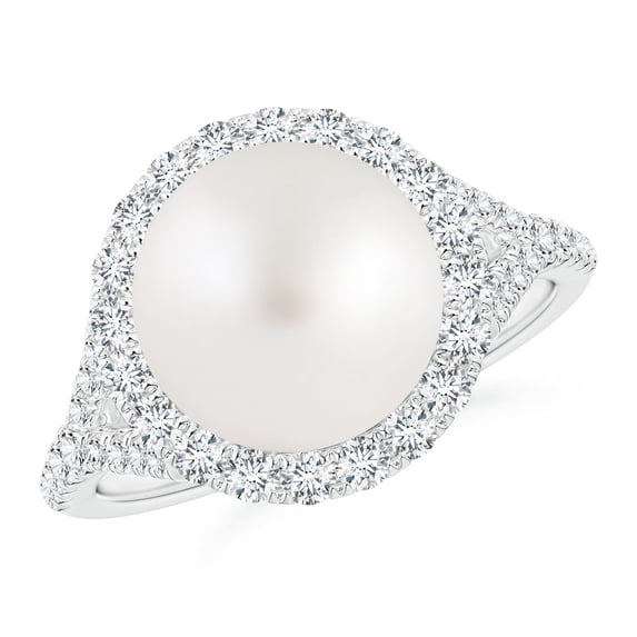 ANGARA South Sea Cultured Pearl Split Shank Ring with Halo in 14K White Gold for Women | June Birthstone, Birthday, Anniversary, Jewelry Gift for Women | Pearl Ring