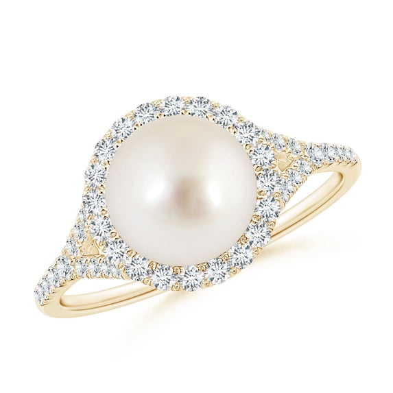 ANGARA South Sea Cultured Pearl Split Shank Ring with Halo in 14K Yellow Gold for Women | June Birthstone, Birthday, Anniversary, Jewelry Gift for Women | Pearl Ring