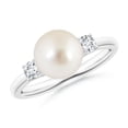 thumbnail image 1 of ANGARA South Sea Cultured Pearl Three Stone Ring with Diamonds in 14K White Gold for Women | June Birthstone, Birthday, Anniversary, Jewelry Gift for Women | Pearl Ring, 1 of 9