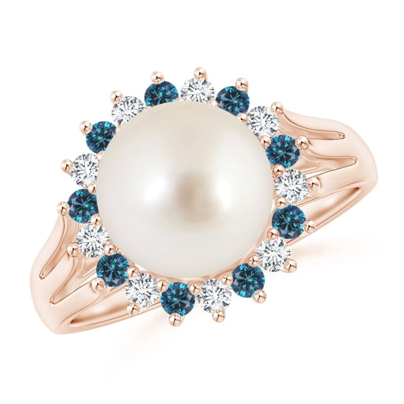 ANGARA South Sea Cultured Pearl and Blue Diamond Ring in 14K Rose Gold for Women | June Birthstone, Birthday, Anniversary, Jewelry Gift for Women | Pearl Ring