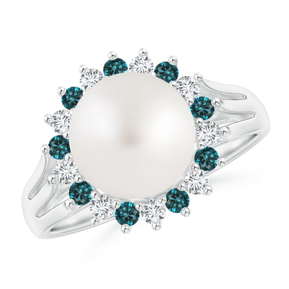 Angara South Sea Cultured Pearl and Blue Diamond Ring in 14K White Gold for Women | June Birthstone Jewelry for Her