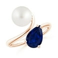 thumbnail image 1 of Angara South Sea Cultured Pearl and Pear-Shaped Sapphire Two Stone Ring in 14K Rose Gold for Women | June Birthstone Jewelry for Her, 1 of 8