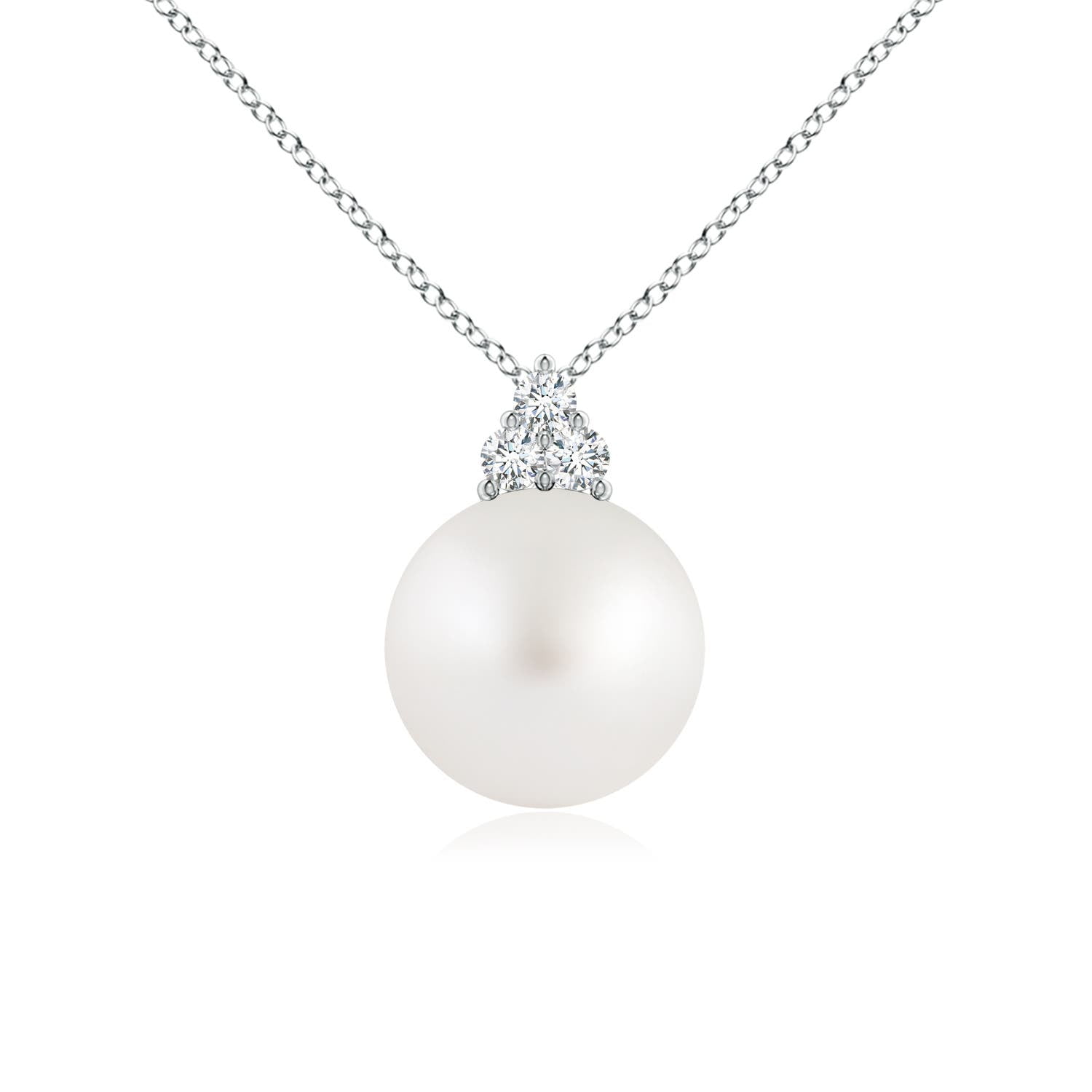 Angara South Sea Cultured Pearl and Trio Diamond Pendant in 14K White ...