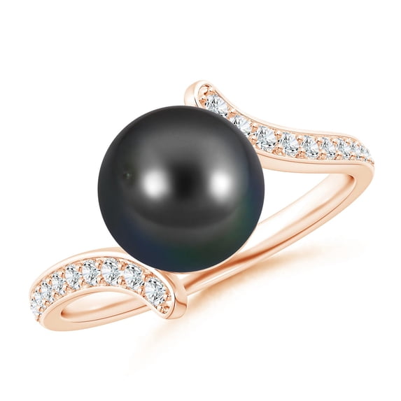 ANGARA Tahitian Cultured Pearl Bypass Ring in 14K Rose Gold for Women | June Birthstone, Birthday, Anniversary, Jewelry Gift for Women | Pearl Ring