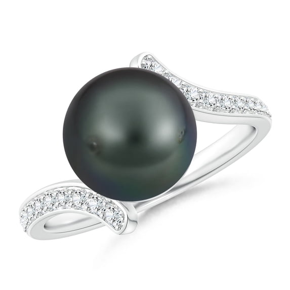 ANGARA Tahitian Cultured Pearl Bypass Ring in 14K White Gold for Women | June Birthstone, Birthday, Anniversary, Jewelry Gift for Women | Pearl Ring