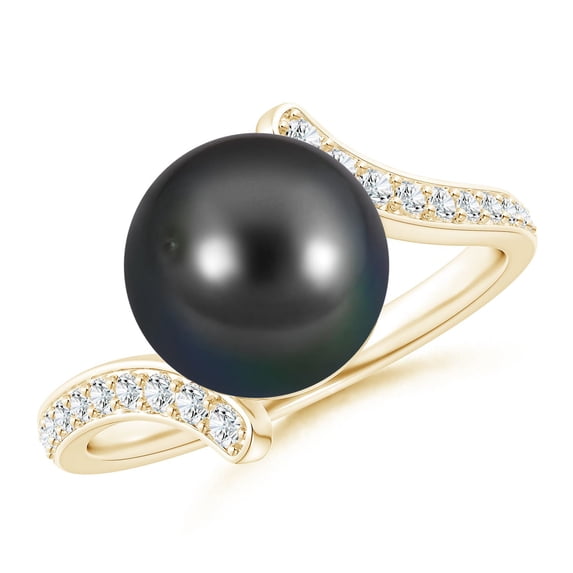 ANGARA Tahitian Cultured Pearl Bypass Ring in 14K Yellow Gold for Women | June Birthstone, Birthday, Anniversary, Jewelry Gift for Women | Pearl Ring