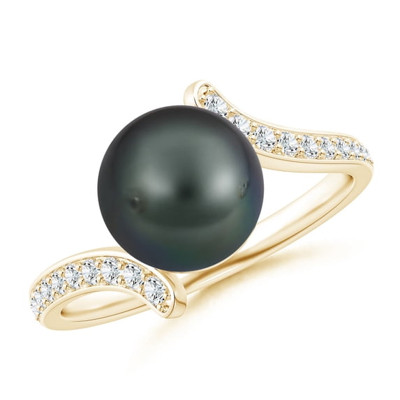ANGARA Tahitian Cultured Pearl Bypass Ring in 14K Yellow Gold for Women | June Birthstone, Birthday, Anniversary, Jewelry Gift for Women | Pearl Ring