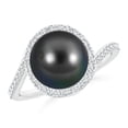 thumbnail image 1 of Angara Tahitian Cultured Pearl Bypass Ring with Diamond Halo in 14K White Gold for Women | June Birthstone Jewelry for Her, 1 of 8