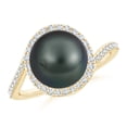thumbnail image 1 of ANGARA Tahitian Cultured Pearl Bypass Ring with Diamond Halo in 14K Yellow Gold for Women | June Birthstone, Birthday, Anniversary, Jewelry Gift for Women | Pearl Ring, 1 of 8