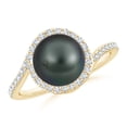 thumbnail image 1 of ANGARA Tahitian Cultured Pearl Bypass Ring with Diamond Halo in 14K Yellow Gold for Women | June Birthstone, Birthday, Anniversary, Jewelry Gift for Women | Pearl Ring, 1 of 8