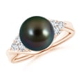 thumbnail image 1 of Angara Tahitian Cultured Pearl Bypass Ring with Diamond Trio in 14K Rose Gold for Women | June Birthstone Jewelry for Her, 1 of 8