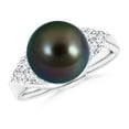 thumbnail image 1 of Angara Tahitian Cultured Pearl Bypass Ring with Diamond Trio in 14K White Gold for Women | June Birthstone Jewelry for Her, 1 of 8