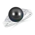 thumbnail image 1 of ANGARA Tahitian Cultured Pearl Bypass Ring with Diamond Trio in 14K White Gold for Women | June Birthstone, Birthday, Anniversary, Jewelry Gift for Women | Pearl Ring, 1 of 9