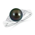 thumbnail image 1 of Angara Tahitian Cultured Pearl Bypass Ring with Diamond Trio in 14K White Gold for Women | June Birthstone Jewelry for Her, 1 of 8