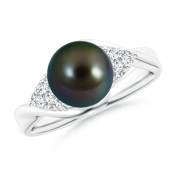 Angara Tahitian Cultured Pearl Bypass Ring with Diamond Trio in 14K White Gold for Women | June Birthstone Jewelry for Her