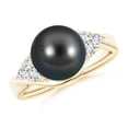 thumbnail image 1 of ANGARA Tahitian Cultured Pearl Bypass Ring with Diamond Trio in 14K Yellow Gold for Women | June Birthstone, Birthday, Anniversary, Jewelry Gift for Women | Pearl Ring, 1 of 9