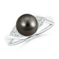 thumbnail image 1 of ANGARA Tahitian Cultured Pearl Bypass Ring with Diamond Trio in Platinum for Women | June Birthstone, Birthday, Anniversary, Jewelry Gift for Women | Pearl Ring, 1 of 8