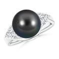 thumbnail image 1 of ANGARA Tahitian Cultured Pearl Bypass Ring with Diamond Trio in Platinum for Women | June Birthstone, Birthday, Anniversary, Jewelry Gift for Women | Pearl Ring, 1 of 9