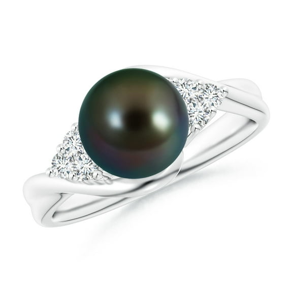 Angara Tahitian Cultured Pearl Bypass Ring with Diamond Trio in Platinum for Women | June Birthstone Jewelry for Her