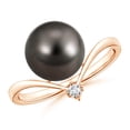 thumbnail image 1 of ANGARA Tahitian Cultured Pearl Chevron Ring with Diamond in 14K Rose Gold for Women | June Birthstone, Birthday, Anniversary, Jewelry Gift for Women | Pearl Ring, 1 of 7