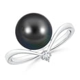 thumbnail image 1 of ANGARA Tahitian Cultured Pearl Chevron Ring with Diamond in 14K White Gold for Women | June Birthstone, Birthday, Anniversary, Jewelry Gift for Women | Pearl Ring, 1 of 7