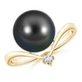 thumbnail image 1 of Angara Tahitian Cultured Pearl Chevron Ring with Diamond in 14K Yellow Gold for Women | June Birthstone Jewelry for Her, 1 of 7