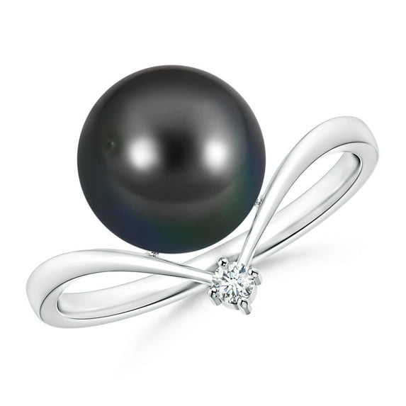 ANGARA Tahitian Cultured Pearl Chevron Ring with Diamond in 925 Sterling Silver for Women | June Birthstone, Birthday, Anniversary, Jewelry Gift for Women | Pearl Ring