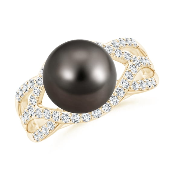 ANGARA Tahitian Cultured Pearl Criss-Cross Shank Ring in 14K Yellow Gold for Women | June Birthstone, Birthday, Anniversary, Jewelry Gift for Women | Pearl Ring