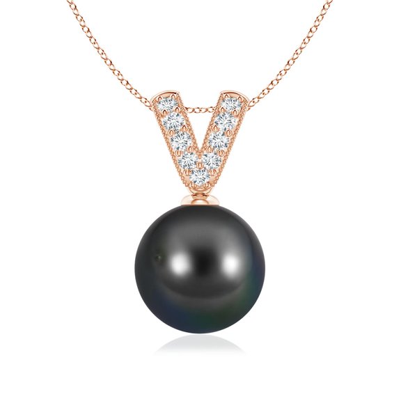 ANGARA Tahitian Cultured Pearl & Diamond V-Bale Pendant in 14K Rose Gold for Women | June Birthstone, Birthday, Anniversary, Jewelry Gift for Women | Pearl Necklace