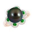 thumbnail image 1 of Angara Tahitian Cultured Pearl Floral Ring with Emeralds in 14K Rose Gold for Women | June Birthstone Jewelry for Her, 1 of 8
