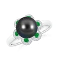 thumbnail image 1 of Angara Tahitian Cultured Pearl Floral Ring with Emeralds in 14K White Gold for Women | June Birthstone Jewelry for Her, 1 of 8