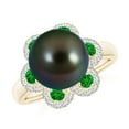 thumbnail image 1 of Angara Tahitian Cultured Pearl Floral Ring with Emeralds in 14K Yellow Gold for Women | June Birthstone Jewelry for Her, 1 of 8