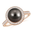 thumbnail image 1 of ANGARA Tahitian Cultured Pearl Halo Ring with Milgrain in 14K Rose Gold for Women | June Birthstone, Birthday, Anniversary, Jewelry Gift for Women | Pearl Ring, 1 of 8