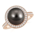 thumbnail image 1 of ANGARA Tahitian Cultured Pearl Halo Ring with Milgrain in 14K Rose Gold for Women | June Birthstone, Birthday, Anniversary, Jewelry Gift for Women | Pearl Ring, 1 of 5