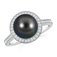 thumbnail image 1 of ANGARA Tahitian Cultured Pearl Halo Ring with Milgrain in 14K White Gold for Women | June Birthstone, Birthday, Anniversary, Jewelry Gift for Women | Pearl Ring, 1 of 8