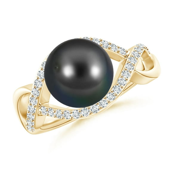 ANGARA Tahitian Cultured Pearl Infinity Ring with Diamonds in 14K Yellow Gold for Women | June Birthstone, Birthday, Anniversary, Jewelry Gift for Women | Pearl Ring