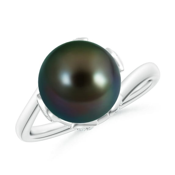 ANGARA Tahitian Cultured Pearl Olive Leaf Bypass Ring in 14K White Gold for Women | June Birthstone, Birthday, Anniversary, Jewelry Gift for Women | Pearl Ring