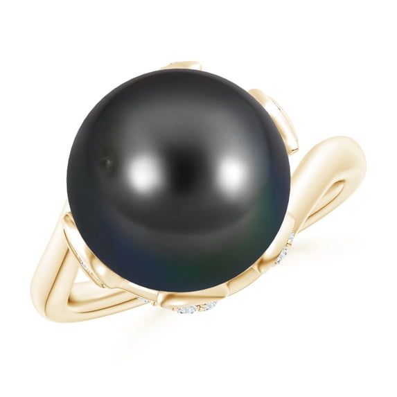 ANGARA Tahitian Cultured Pearl Olive Leaf Bypass Ring in 14K Yellow Gold for Women | June Birthstone, Birthday, Anniversary, Jewelry Gift for Women | Natural Pearl Ring