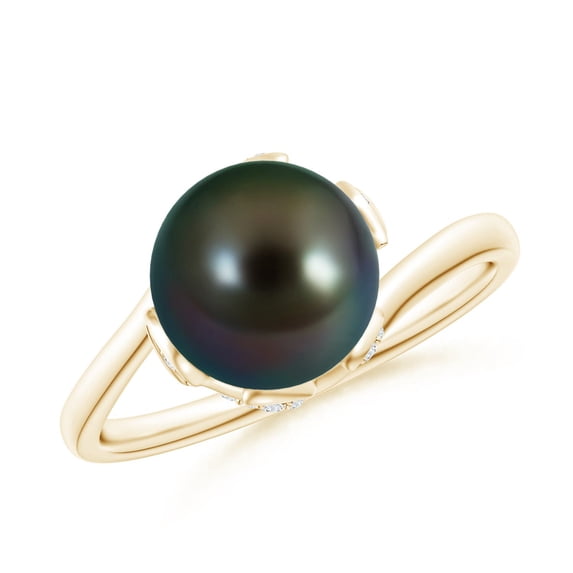 Angara Tahitian Cultured Pearl Olive Leaf Bypass Ring in 14K Yellow Gold for Women | June Birthstone Jewelry for Her