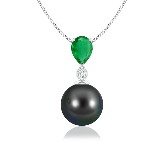 ANGARA Tahitian Cultured Pearl & Pear Emerald Drop Pendant in 14K White Gold for Women | June Birthstone, Birthday, Anniversary, Jewelry Gift for Women | Pearl Necklace