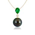 thumbnail image 1 of ANGARA Tahitian Cultured Pearl & Pear Emerald Drop Pendant in 14K Yellow Gold for Women | June Birthstone, Birthday, Anniversary, Jewelry Gift for Women | Pearl Necklace, 1 of 8