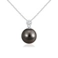 thumbnail image 1 of ANGARA Tahitian Cultured Pearl Pendant with Bezel Diamond in Platinum for Women | June Birthstone, Birthday, Anniversary, Jewelry Gift for Women | Pearl Necklace, 1 of 6